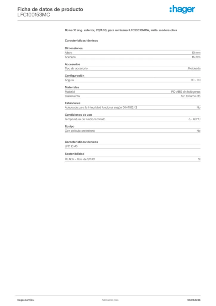 Imagen Hager Ficha de datos de producto LFC100153MC | Hager España