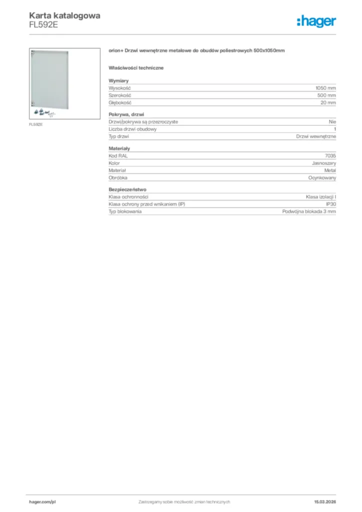 Zdjęcie Hager Karta katalogowa FL592E | Hager Polska