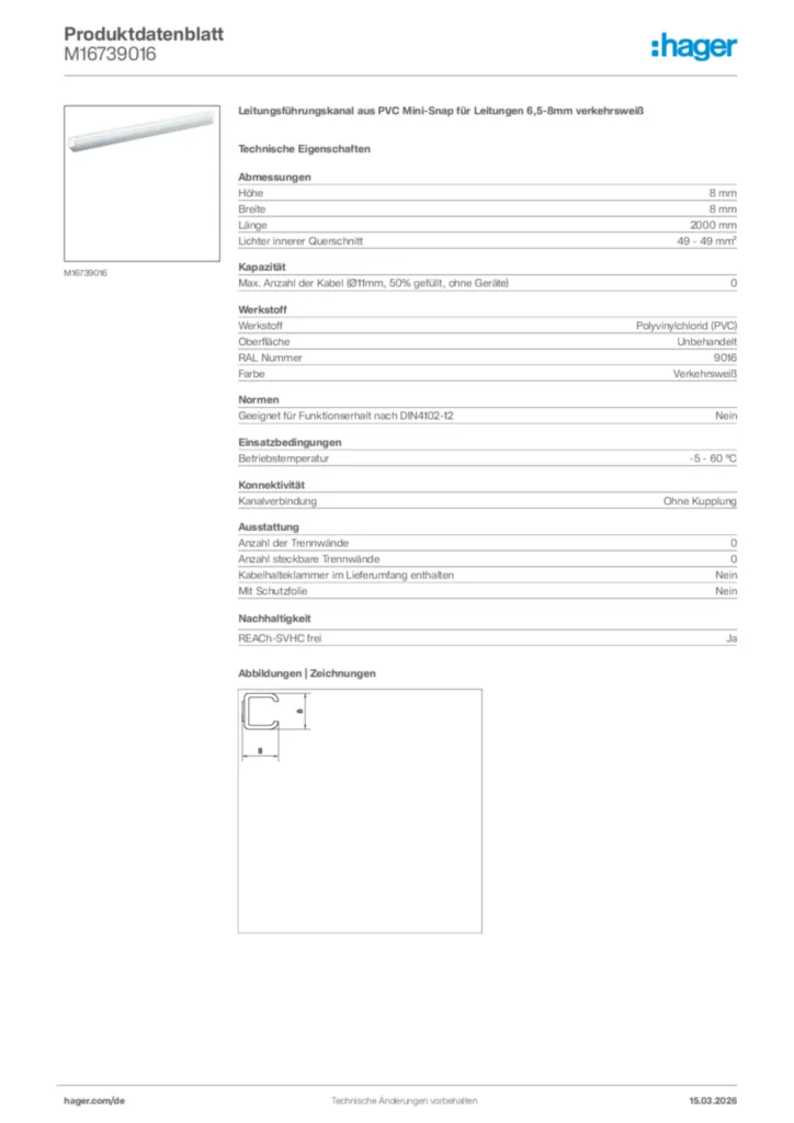 Bild Hager Produktdatenblatt M16739016 | Hager Deutschland