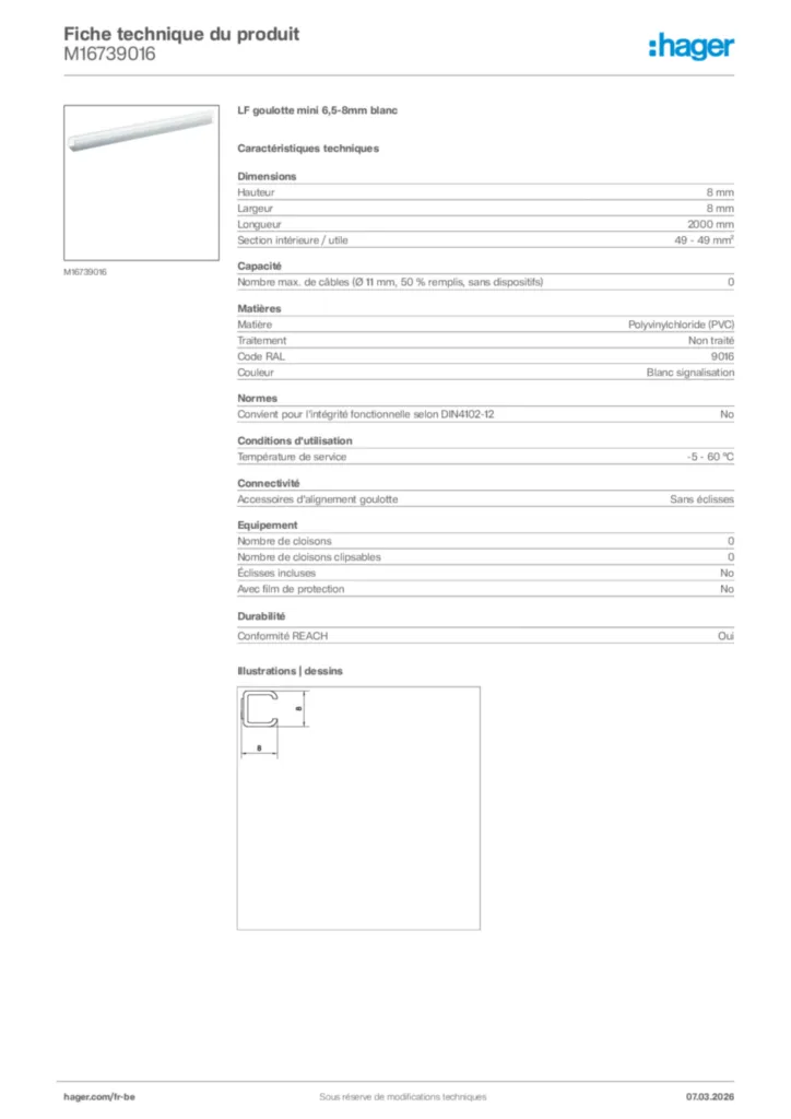 Image Hager Fiche technique du produit M16739016 | Hager Belgique
