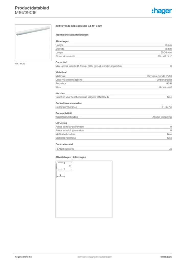 Afbeelding Hager Productdatablad M16739016 | Hager Belgium