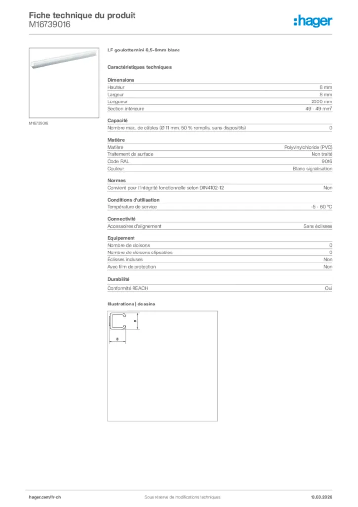 Image Hager Fiche technique du produit M16739016 | Hager Suisse