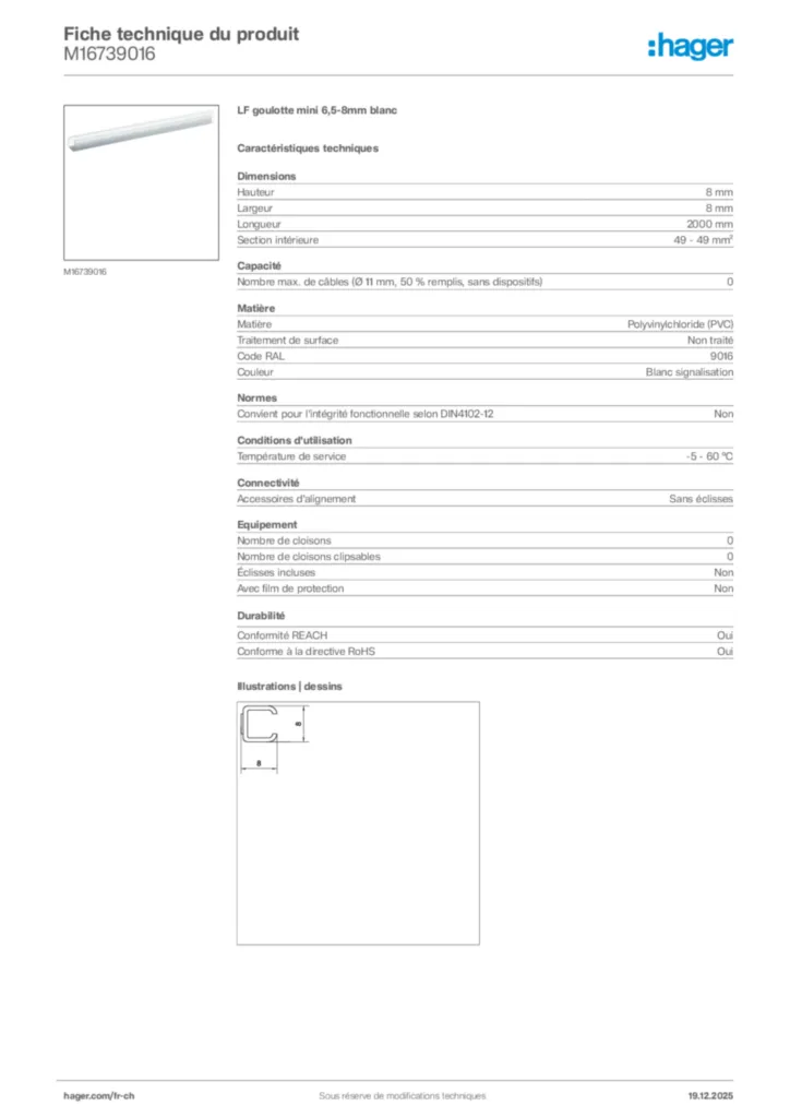 Image Hager Fiche technique du produit M16739016 | Hager Suisse