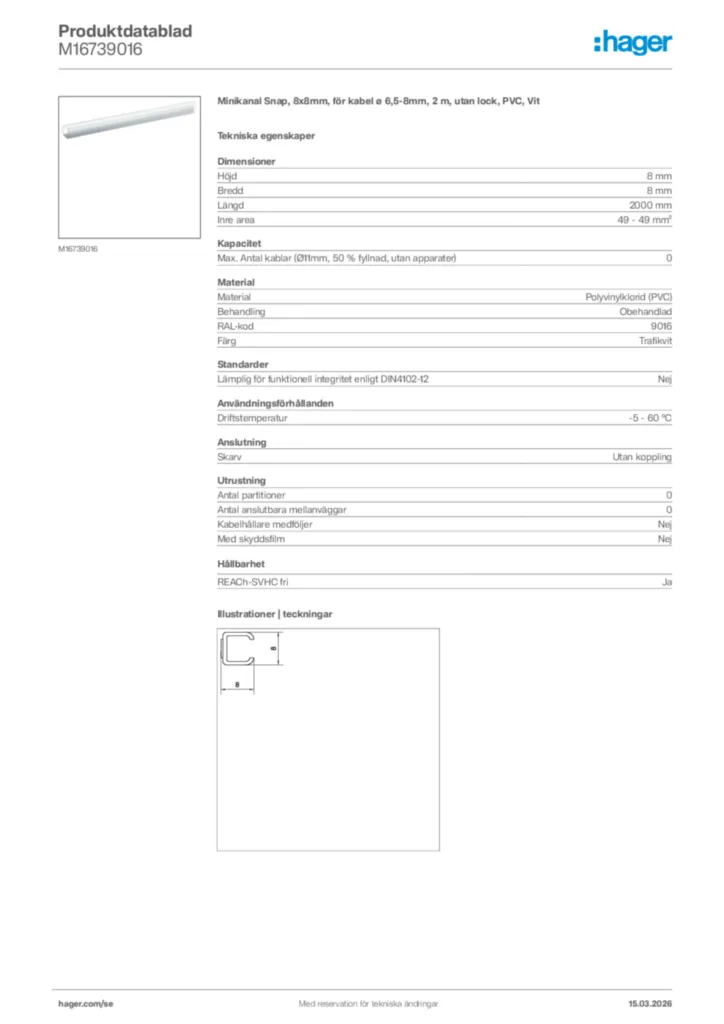 Bild Hager Produktdatablad M16739016 | Hager Sverige