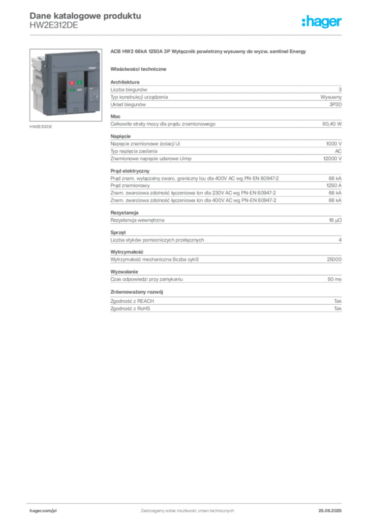 Zdjęcie Hager Karta katalogowa HW2E312DE | Hager Polska