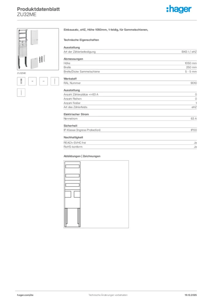 Bild Hager Produktdatenblatt ZU32ME | Hager Deutschland