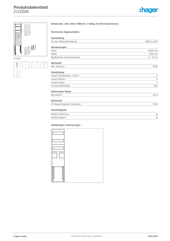 Bild Hager Produktdatenblatt ZU32ME | Hager Deutschland