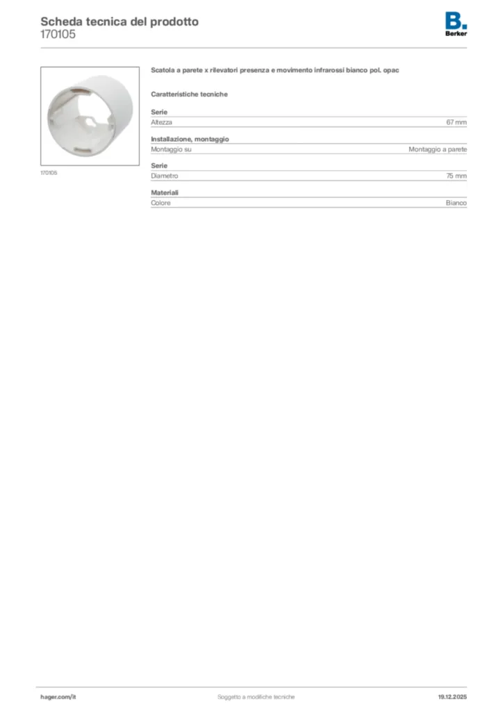 Immagine Berker Scheda tecnica del prodotto 170105 | Hager Italia