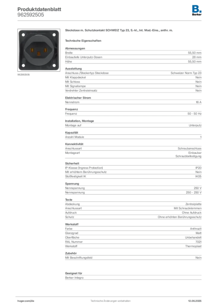 Berker Produktdatenblatt 962592505