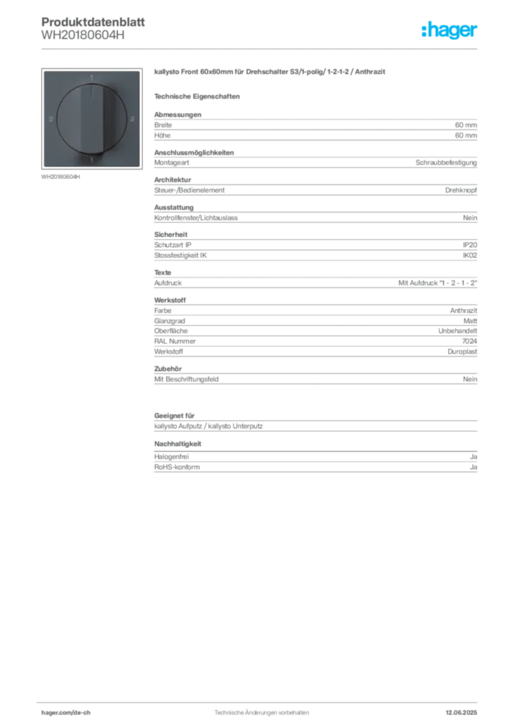 Bild Hager Produktdatenblatt WH20180604H | Hager Schweiz