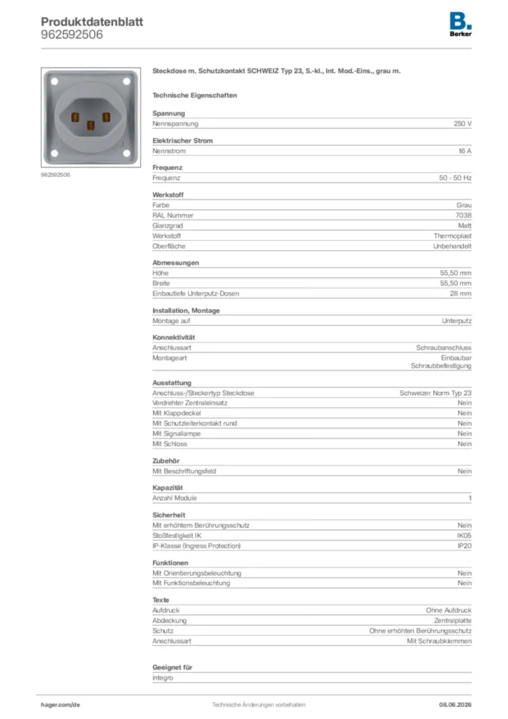 Bild Berker Produktdatenblatt 962592506 | Hager Deutschland