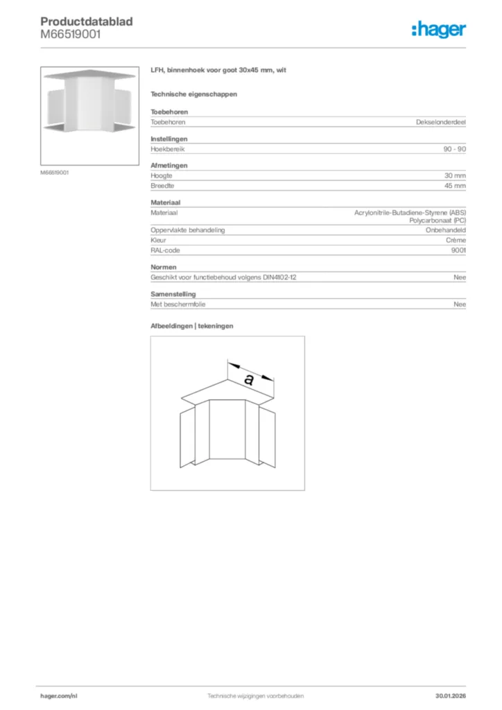 Afbeelding Hager Productdatablad M66519001 | Hager Nederland