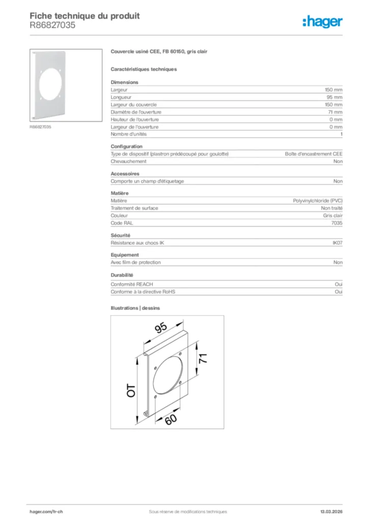 Image Hager Fiche technique du produit R86827035 | Hager Suisse