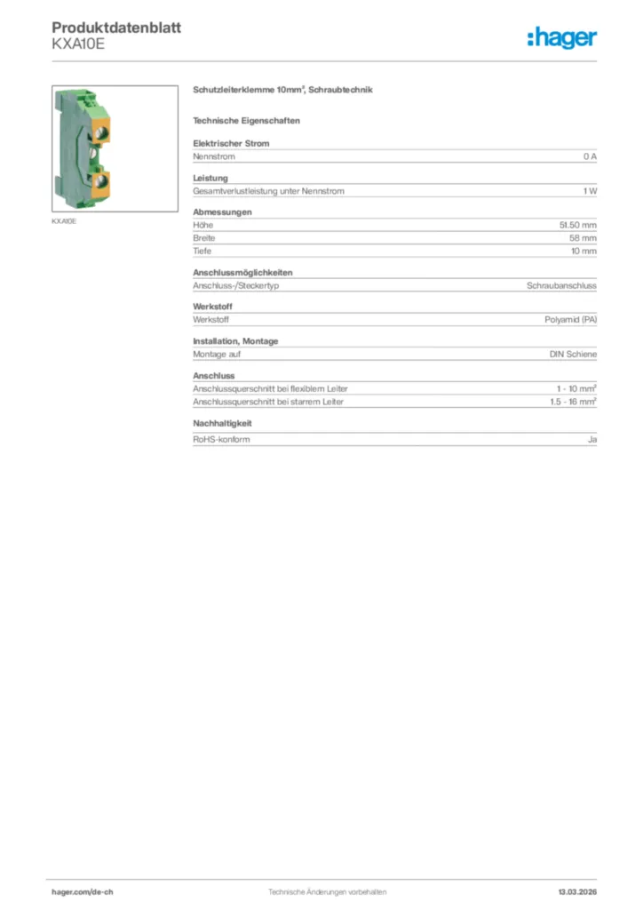 Bild Hager Produktdatenblatt KXA10E | Hager Schweiz