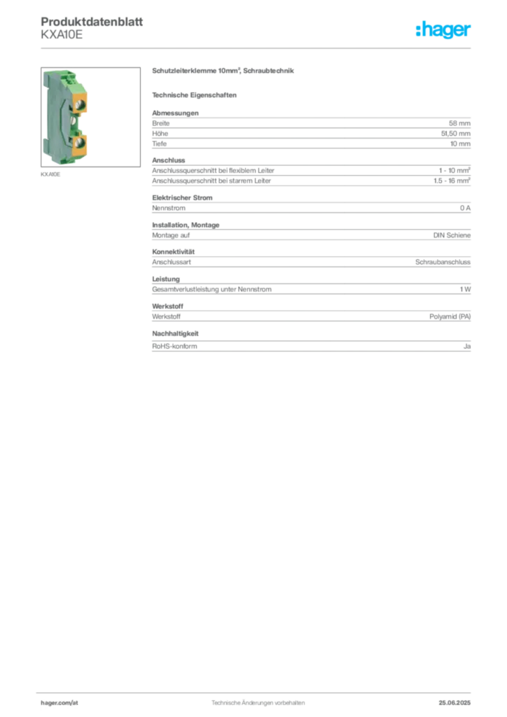 Bild Hager Produktdatenblatt KXA10E | Hager Deutschland