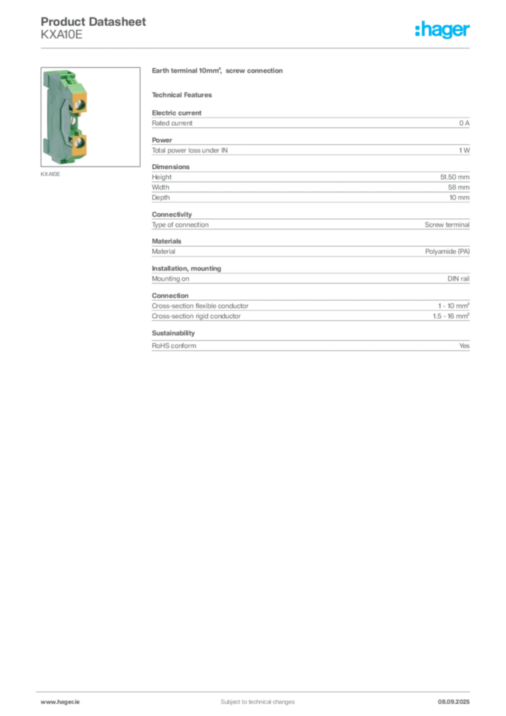 Image Hager Product data sheet KXA10E  | Hager