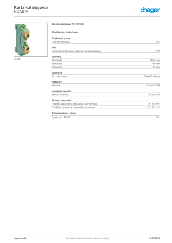 Zdjęcie Hager Karta katalogowa KXA10E | Hager Polska
