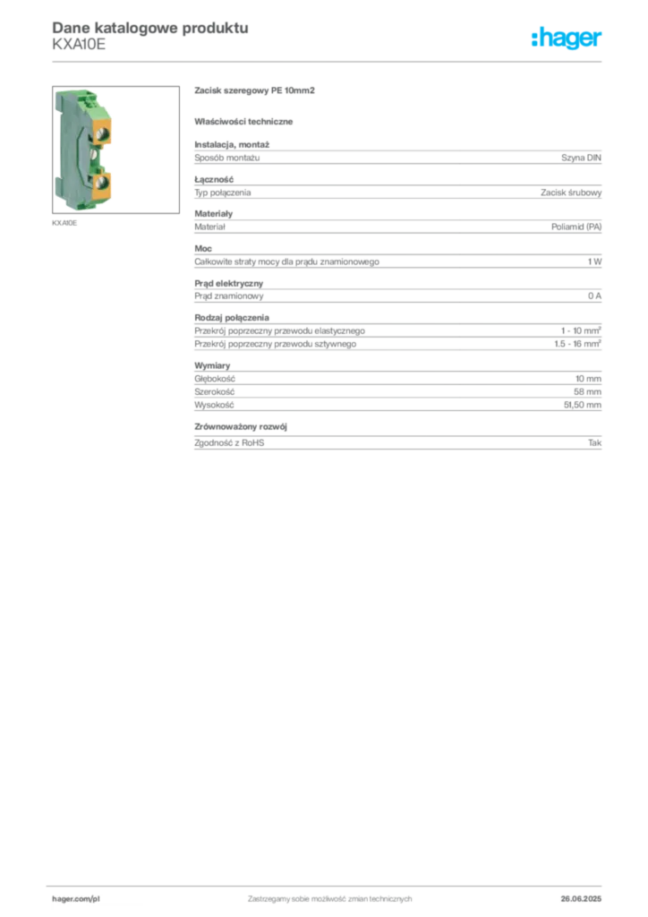Zdjęcie Hager Karta katalogowa KXA10E | Hager Polska