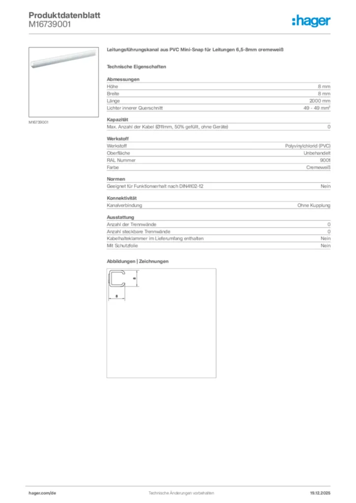 Bild Hager Produktdatenblatt M16739001 | Hager Deutschland