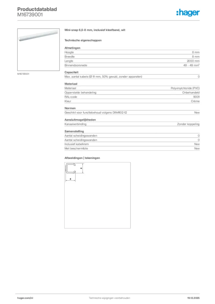 Afbeelding Hager Productdatablad M16739001 | Hager Nederland