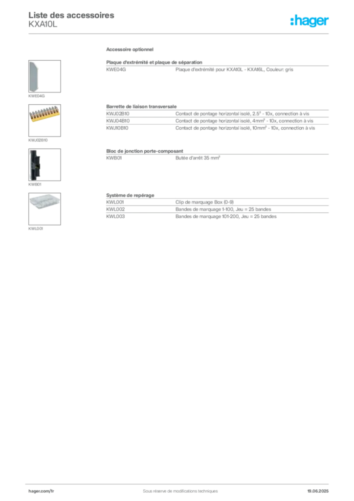 Image Hager Fiche technique du produit KXA10L | Hager France