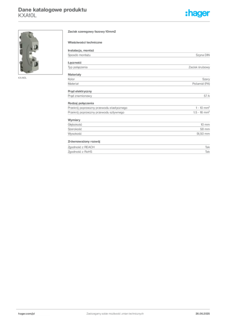 Zdjęcie Hager Karta katalogowa KXA10L | Hager Polska