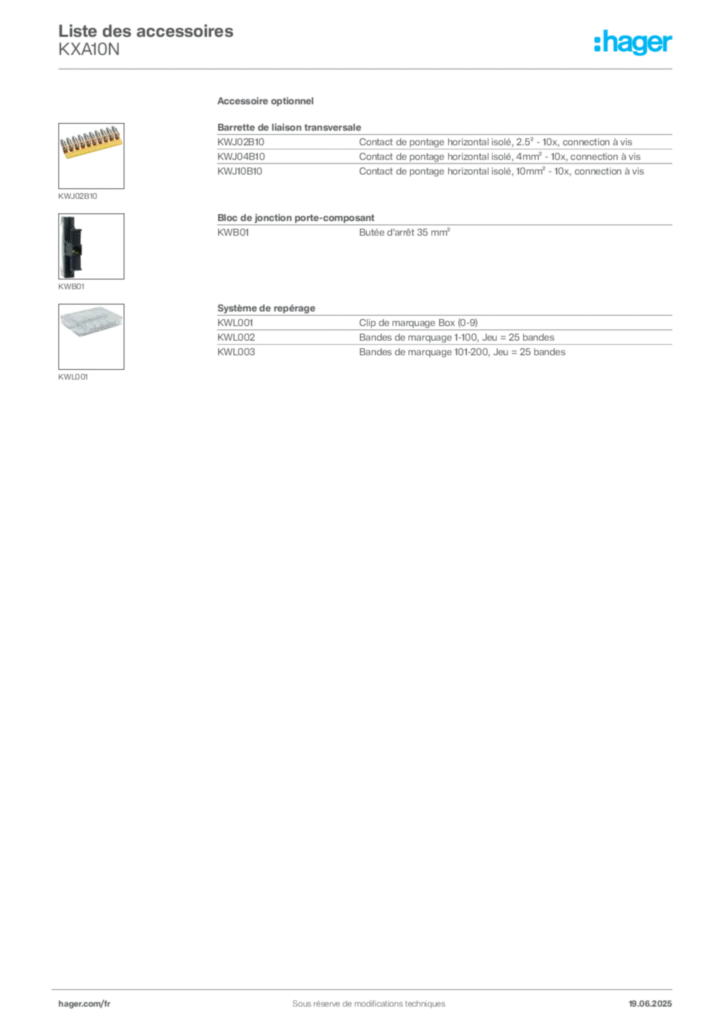 Image Hager Fiche technique du produit KXA10N | Hager France