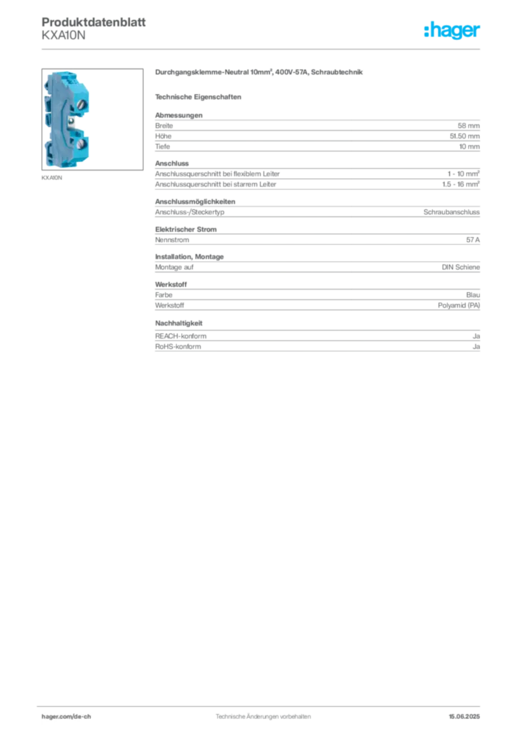 Bild Hager Produktdatenblatt KXA10N | Hager Schweiz