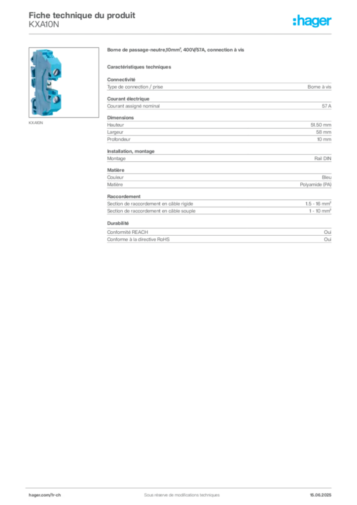 Image Hager Fiche technique du produit KXA10N | Hager Suisse