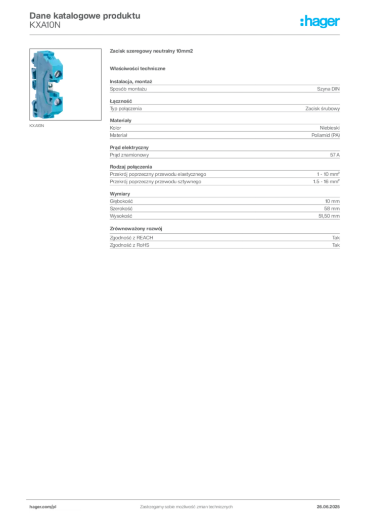 Zdjęcie Hager Karta katalogowa KXA10N | Hager Polska