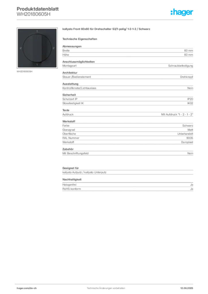 Bild Hager Produktdatenblatt WH20180605H | Hager Schweiz