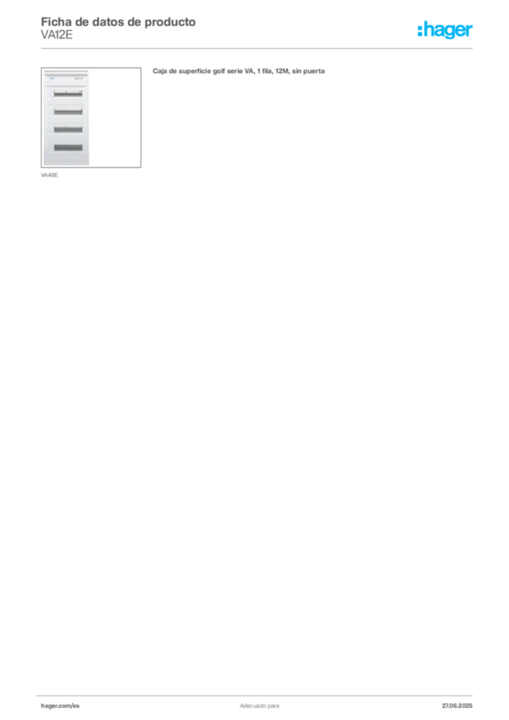 Imagen Hager Ficha de datos de producto VA12E | Hager España