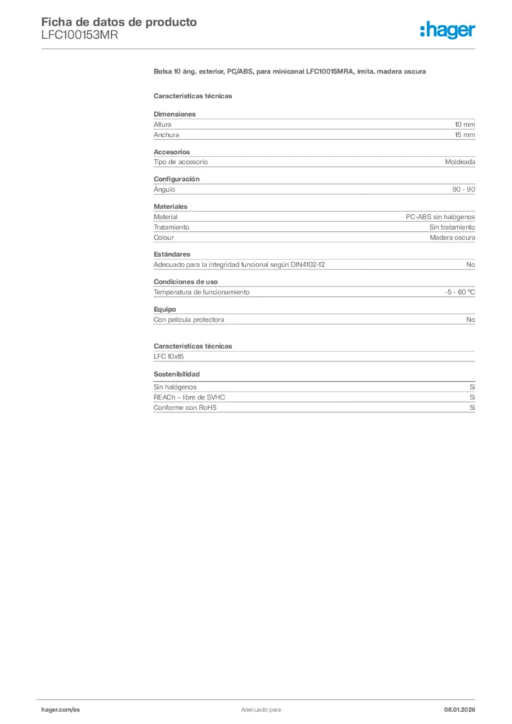 Imagen Hager Ficha de datos de producto LFC100153MR | Hager España