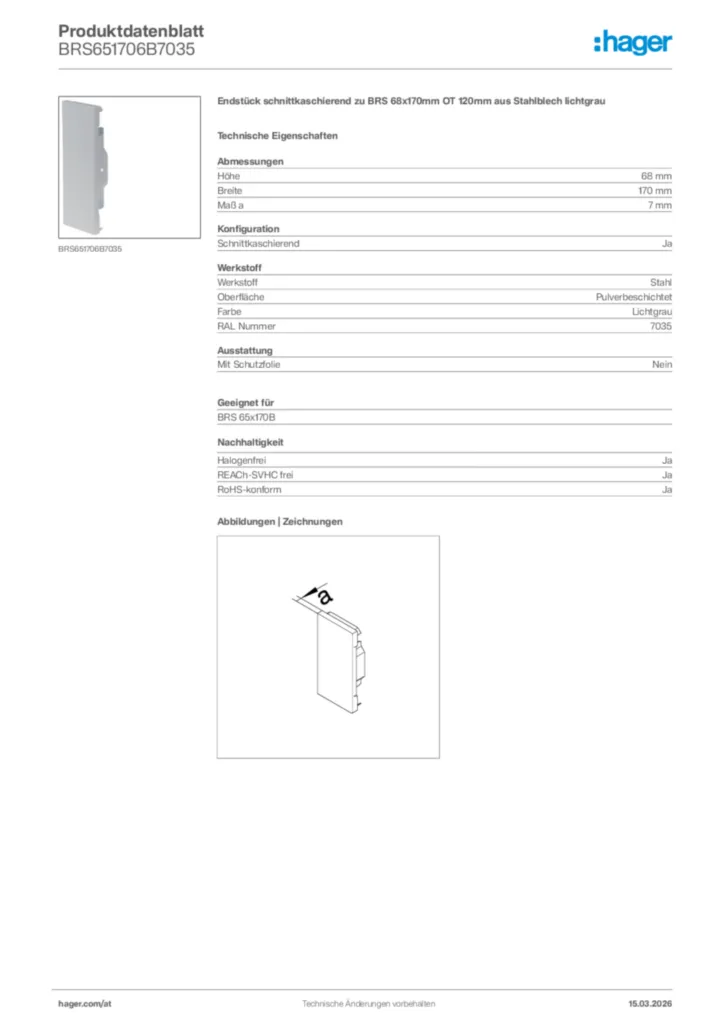 Bild Hager Produktdatenblatt BRS651706B7035 | Hager Deutschland
