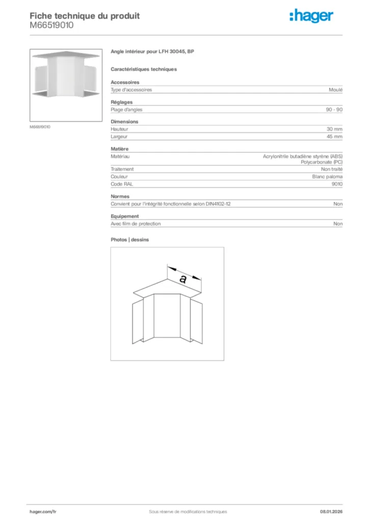 Image Hager Fiche technique du produit M66519010 | Hager France