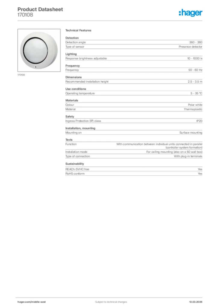 Image Hager Product data sheet 170108  | Hager