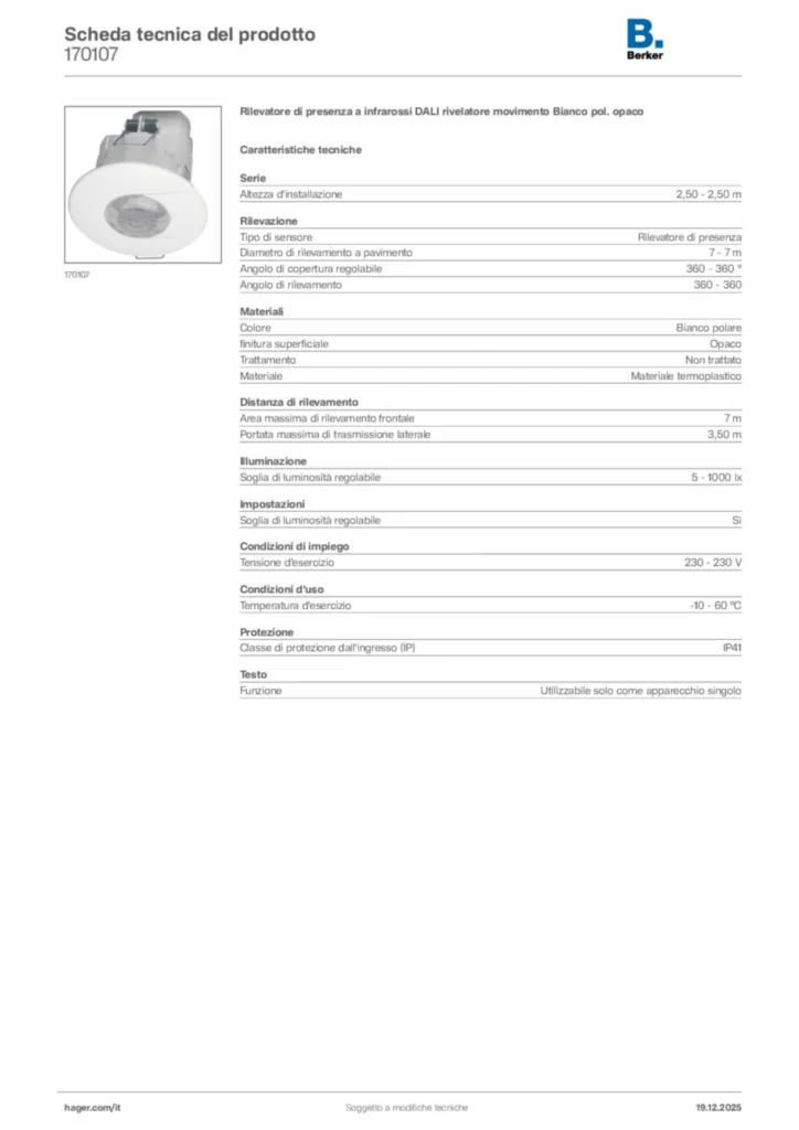 Immagine Berker Scheda tecnica del prodotto 170107 | Hager Italia