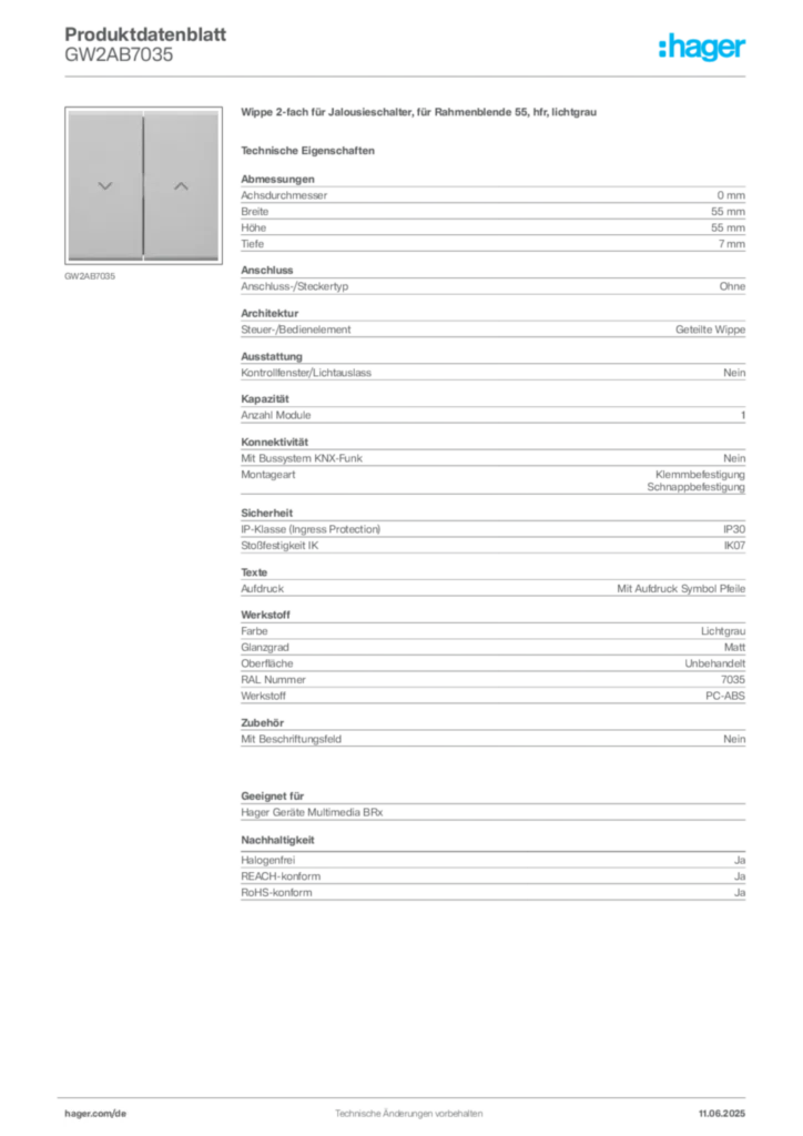 Bild Hager Produktdatenblatt GW2AB7035 | Hager Deutschland