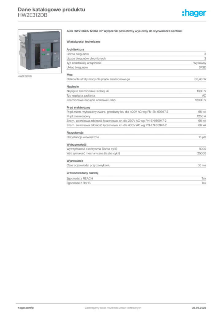 Zdjęcie Hager Karta katalogowa HW2E312DB | Hager Polska