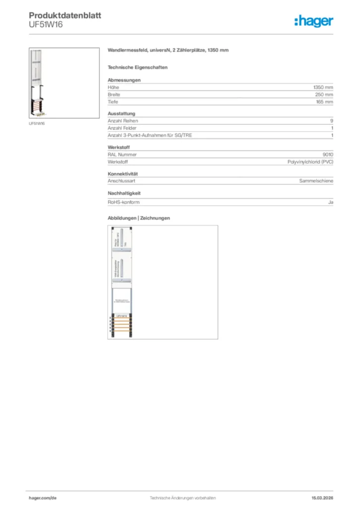 Bild Hager Produktdatenblatt UF51W16 | Hager Deutschland