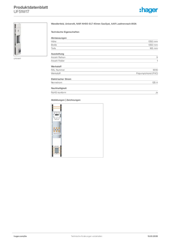Bild Hager Produktdatenblatt UF51W17 | Hager Deutschland