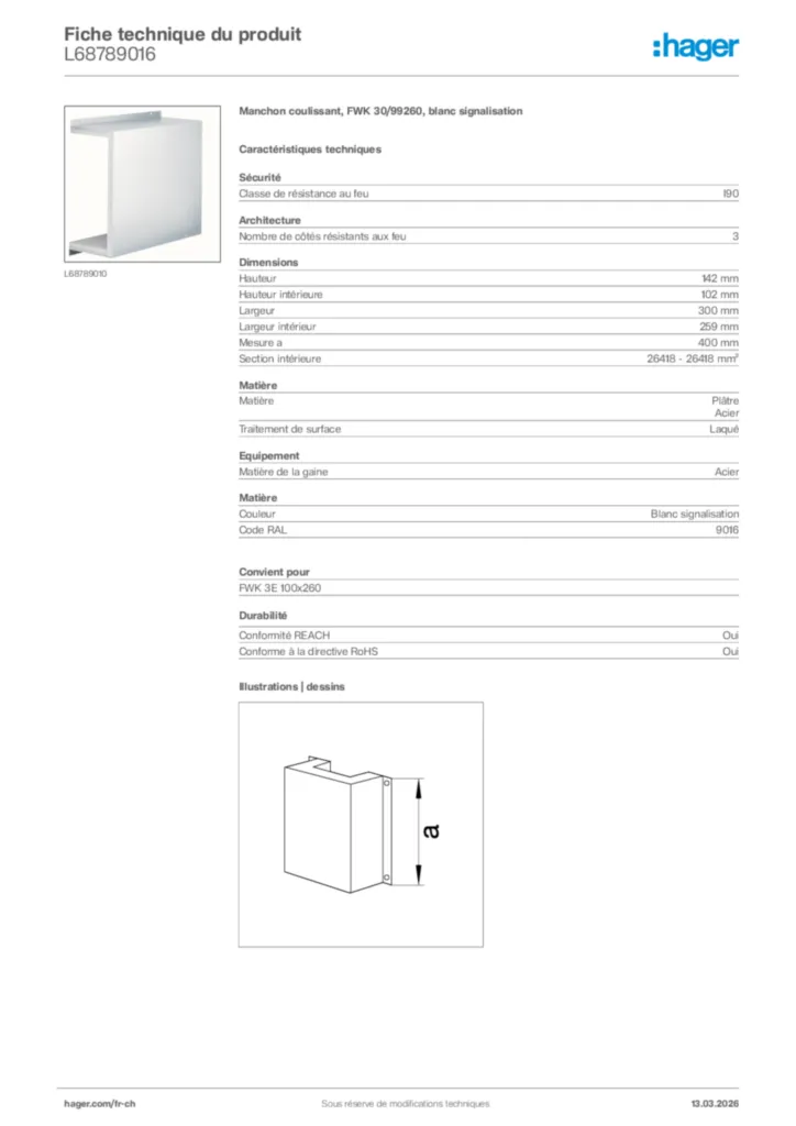 Image Hager Fiche technique du produit L68789016 | Hager Suisse