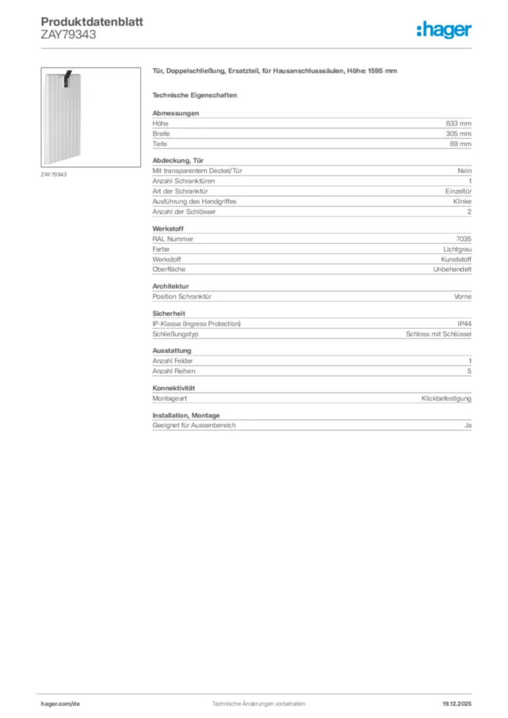 Bild Hager Produktdatenblatt ZAY79343 | Hager Deutschland