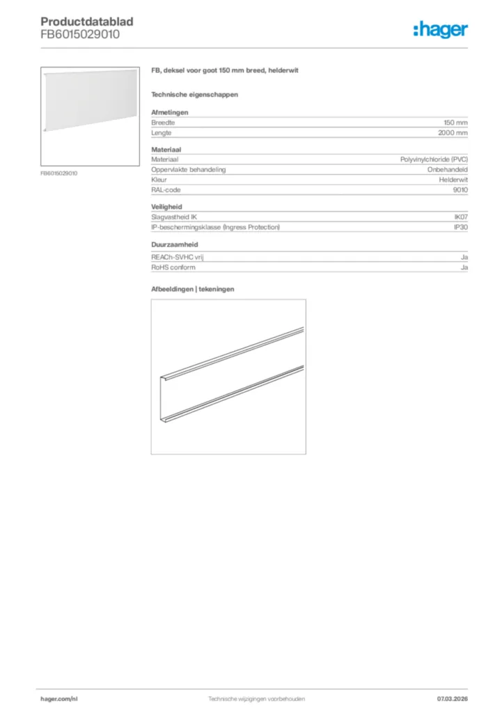 Afbeelding Hager Productdatablad FB6015029010 | Hager Nederland