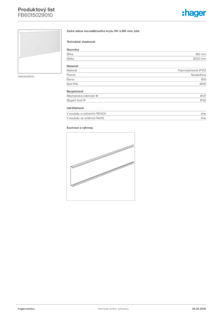 Obrázek Hager Product data sheet FB6015029010 | Hager