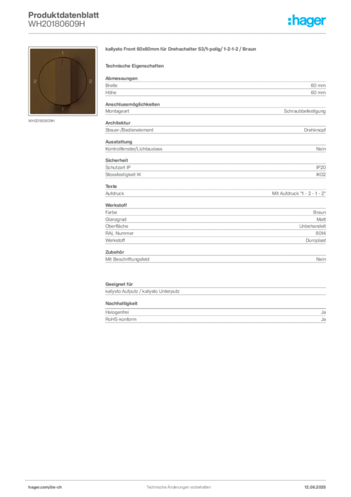 Bild Hager Produktdatenblatt WH20180609H | Hager Schweiz