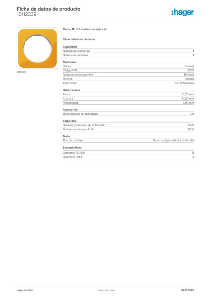 Imagen Hager Ficha de datos de producto 10112339 | Hager España