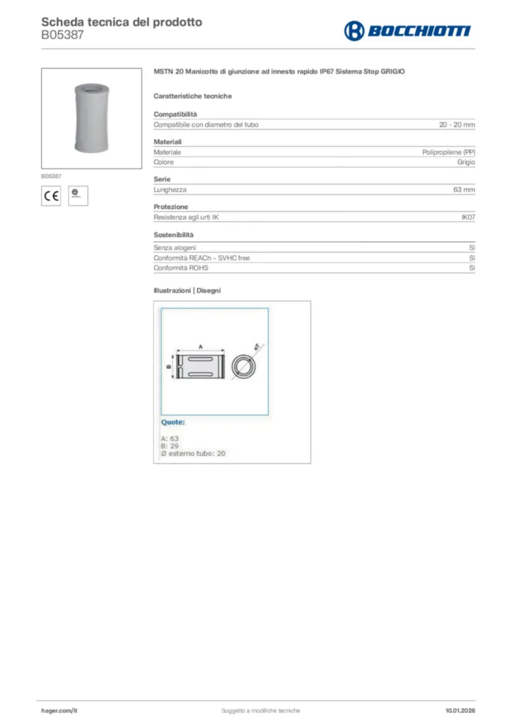 Immagine Bocchiotti Scheda tecnica del prodotto B05387 | Hager Italia