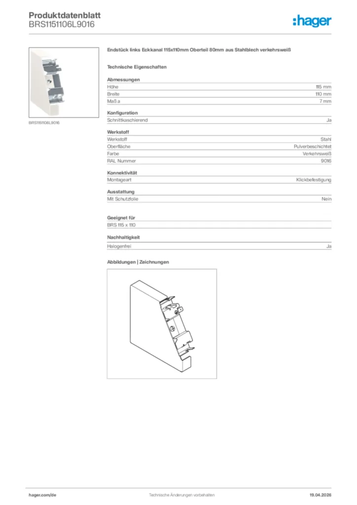Bild Hager Produktdatenblatt BRS1151106L9016 | Hager Deutschland