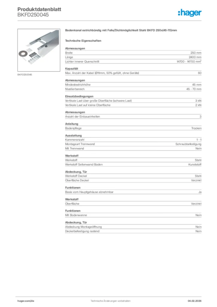 Bild Hager Produktdatenblatt BKFD250045 | Hager Deutschland